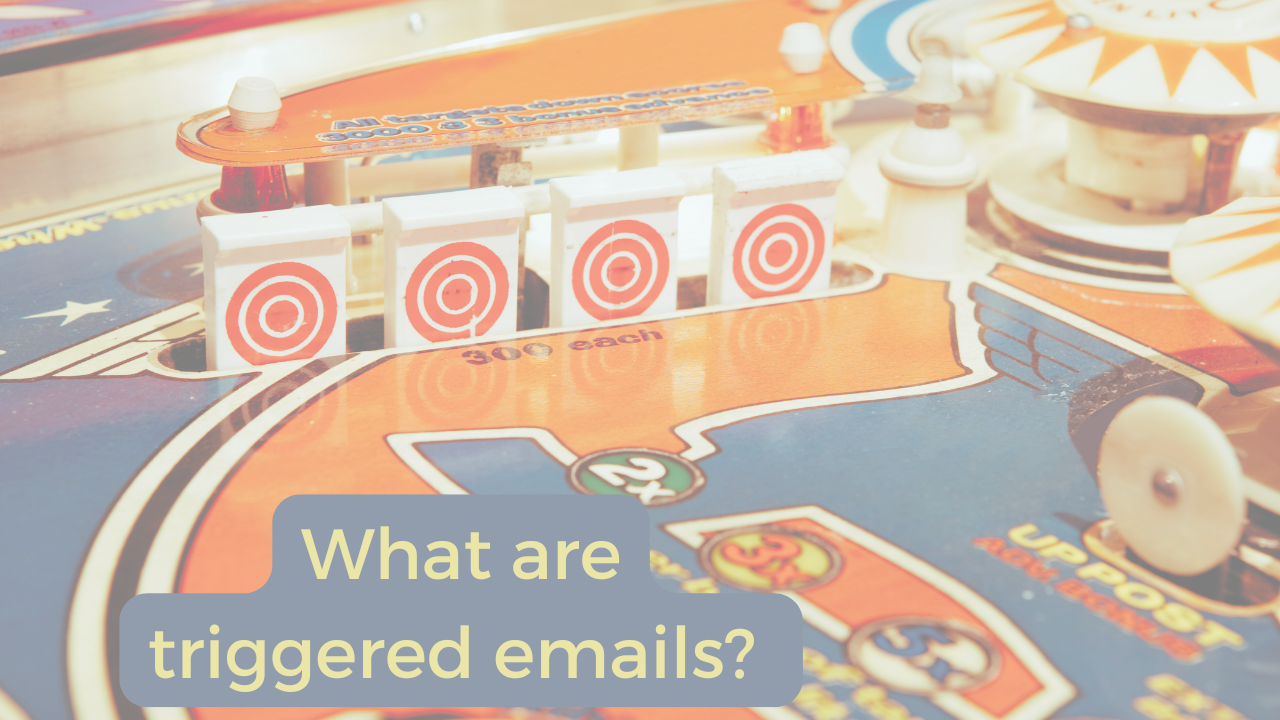 Title What are triggered emails? superimposed over close-up images of pinball machine targets in faded colors.